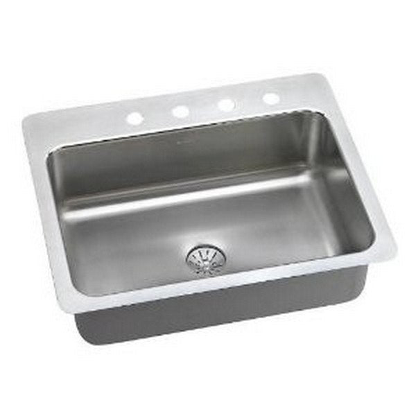 Elkay Gourmet 27" Single Basin Drop In Stainless Steel Kitchen Sink - Includes Perfect Drain Assembly 2 HOLES DLSR272210PD2