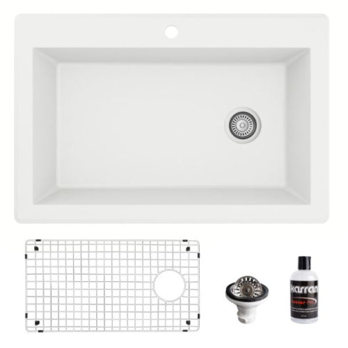 Karran USA Quartz QT 33" Drop In Single Basin Quartz Composite Kitchen Sink White QT-670-WH