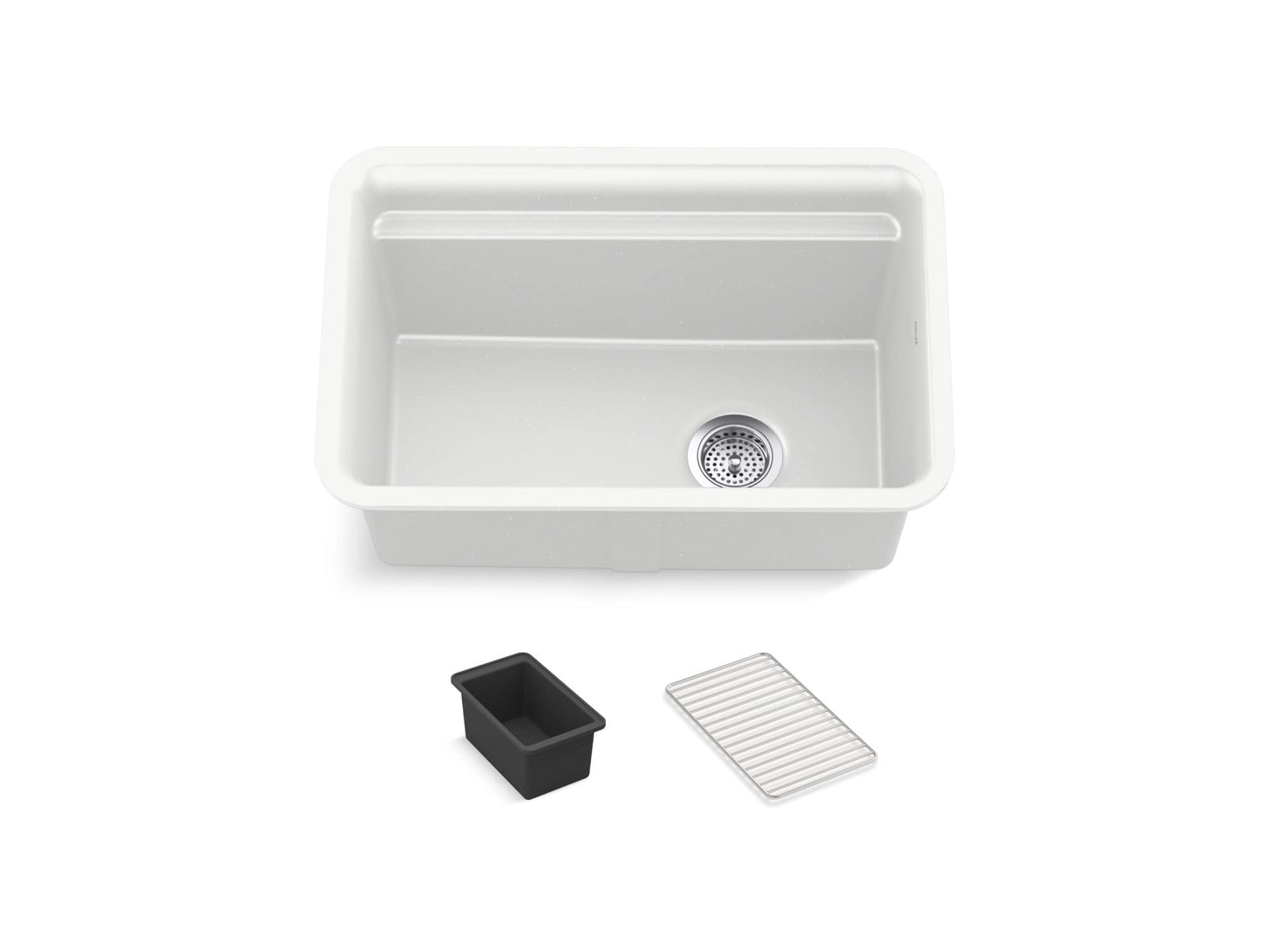 Kohler Cairn 27-1/2" Undermount Single Bowl Neoroc Granite Composite Utility Sink with Wash Bin and Utility Rack Matte White K-27787-CM6