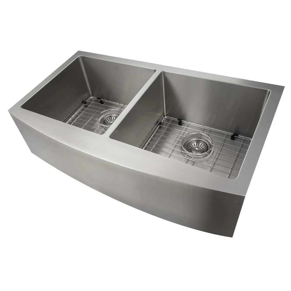 ZLINE 36" Undermount Double Basin Stainless Steel Kitchen Sink with Basin Rack and Basket Strainer SA50D-36
