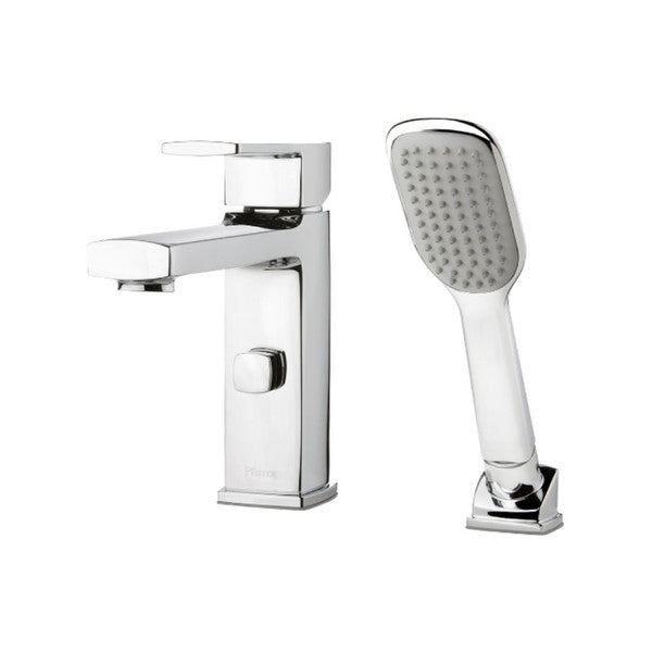Pfister Deckard Deck Mounted Roman Tub Filler Trim with Metal Lever Handle and Built-In Diverter - Includes Personal Hand Shower Polished Chrome RT6-2DAC