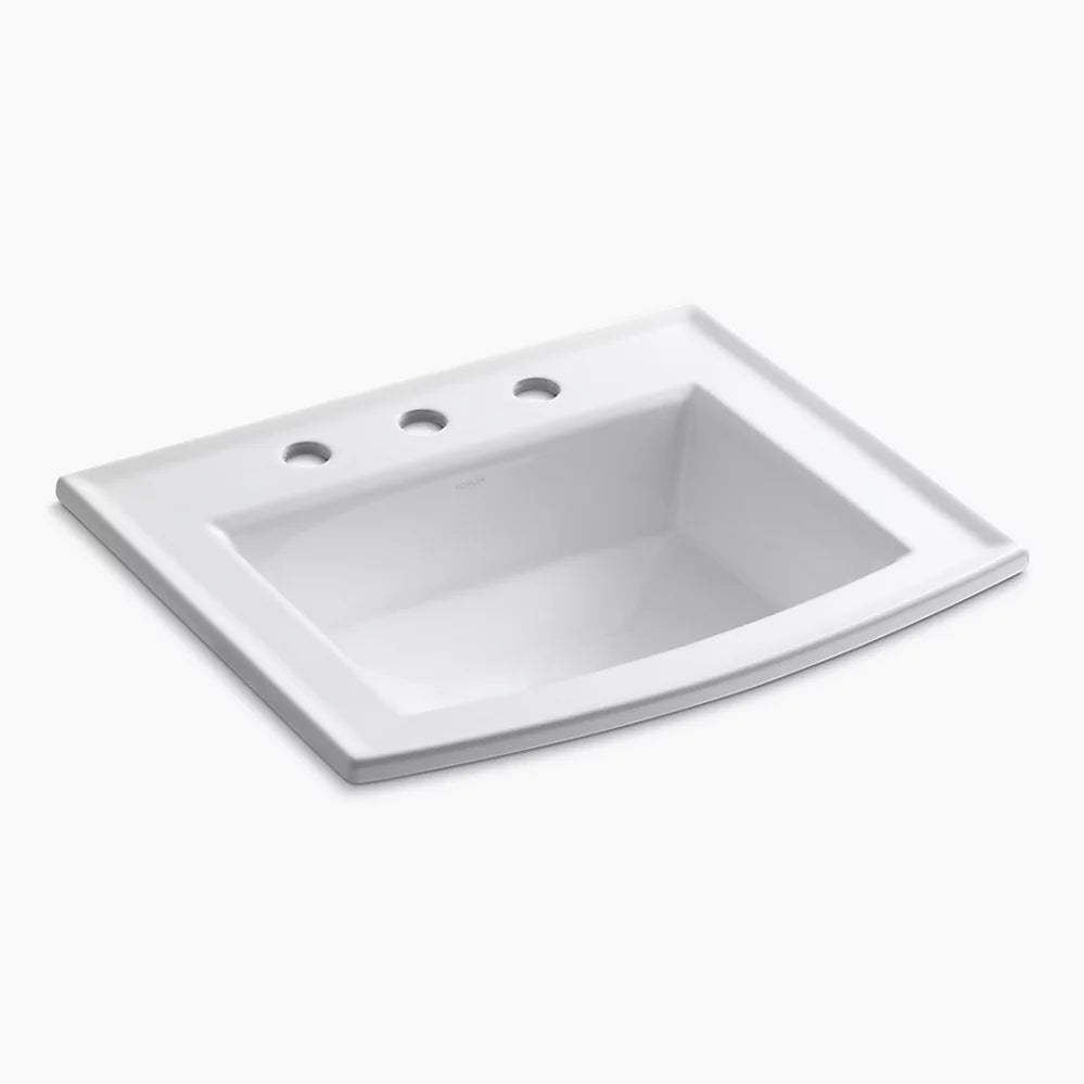 Kohler Archer 22-5/8" Drop In Bathroom Sink with 3 Holes Drilled and Overflow White K-2356-8-0