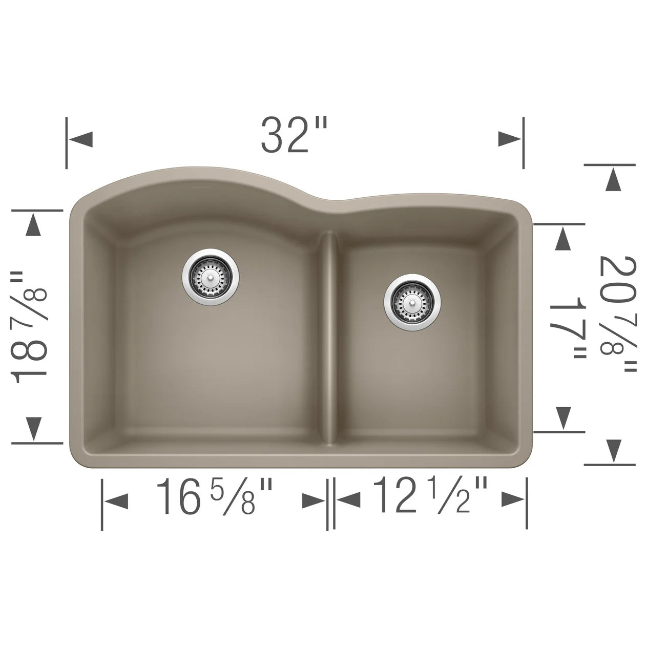 Blanco Diamond 32" Undermount Double Basin SILGRANIT Kitchen Sink Truffle 441596