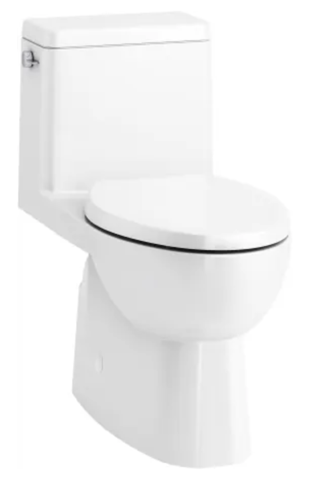 Kohler Reach 1.28 GPF One-Piece Compact Elongated Chair Height Toilet with Skirted Trapway and Left Hand Trip Lever - Seat Included White K-78080-0