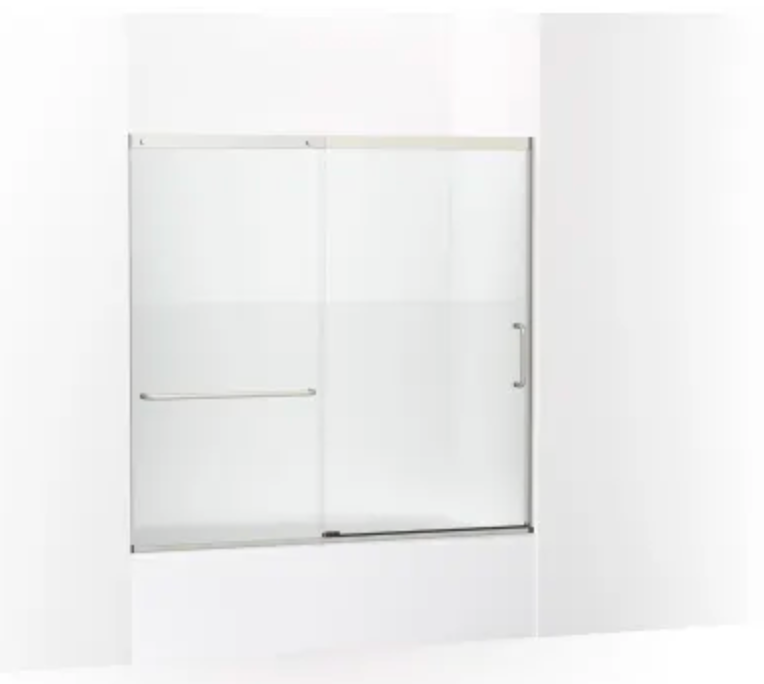 Kohler Elate 56-3/4" High x 59-5/8" Wide Sliding Semi Frameless Tub Door with Clear Glass and Frosted Privacy Strip Anodized Matte Nickel K-707618-8G81-MX