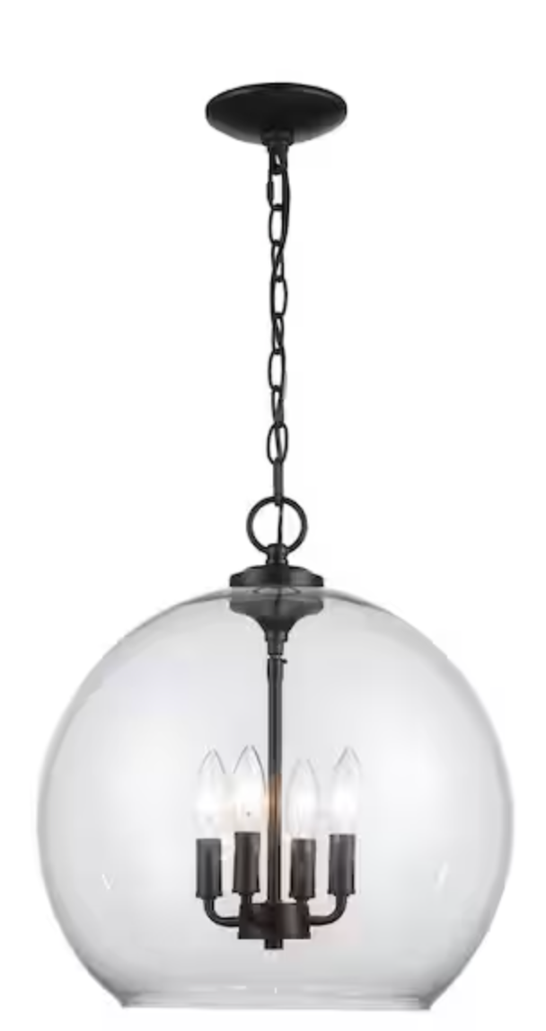Kingsley 16 in. 4-Light Matte Black Pendant Light Fixture with Clear Glass Shade T-P00199007B