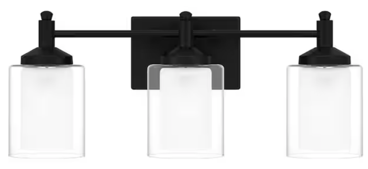 DSI Jaylin 22 in. 3-Light Matte Black Vanity Light with Clear and Frosted Glass Shades DSHD34414C1
