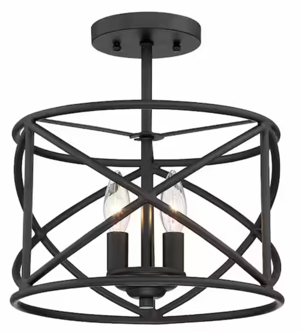 Hastings 13.5 in. 2-Light Oil Rubbed Bronze Modern Entryway Semi-Flush Mount with Open Cage Design HB2590-34