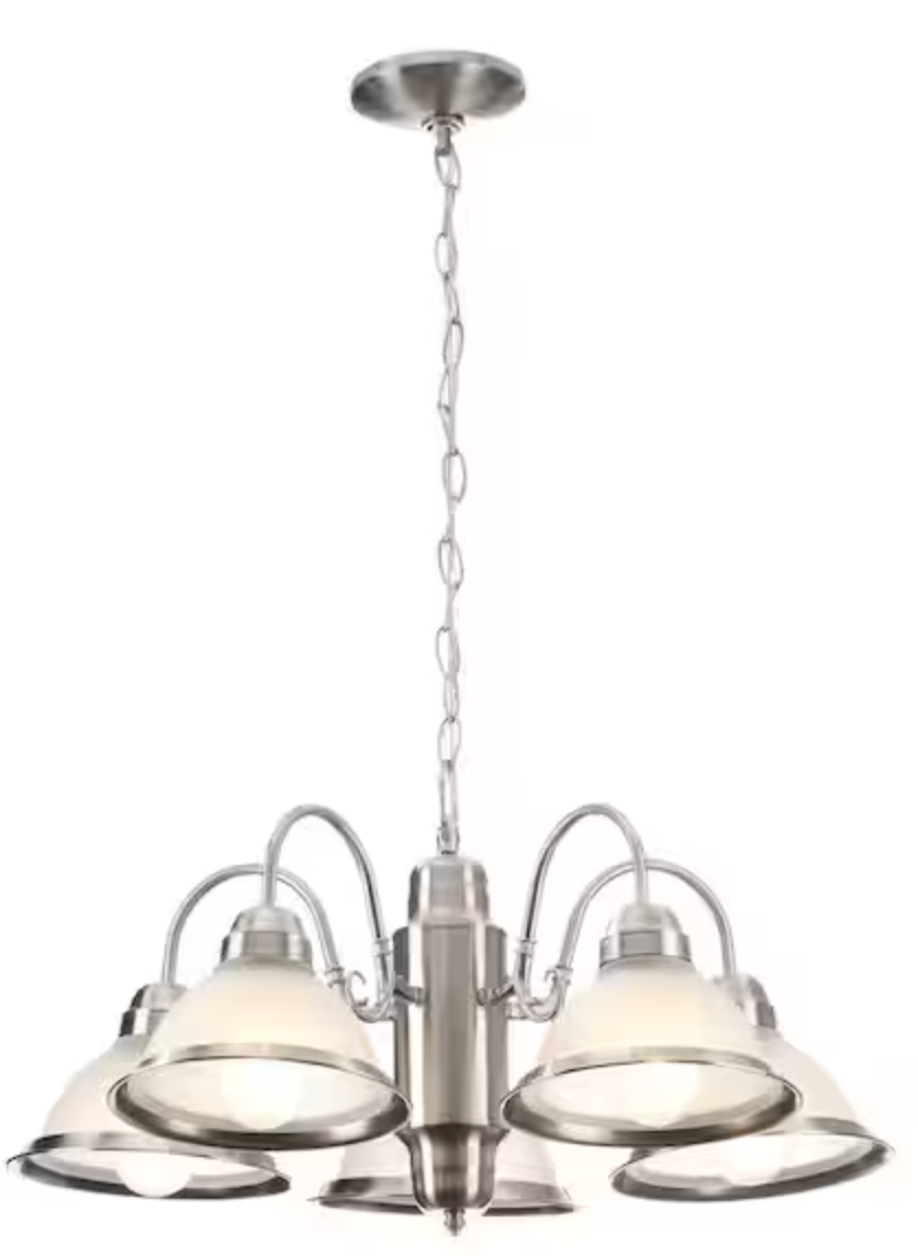 Halophane 5-Light Brushed Nickel Chandelier with Frosted Ribbed Glass Shades WB0390/SC-1