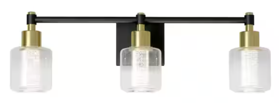 Champagne Globe 26 in. 3 Light Black & Gold Modern Integrated LED 5 CCT Vanity Light Bar for Bathroom with Bubble Glass VAN3-CG5C-HD2BG