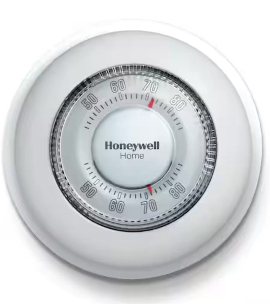 Honeywell Round Non-Programmable Thermostat with 1H Single Stage Heating, Manual Control, Low Voltage - White CT87K
