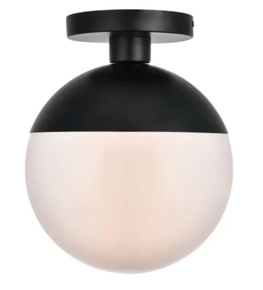 Elegant Lighting Eclipse Single Light 10" Wide Semi-Flush Globe Ceiling Fixture with Frosted Glass Black LD6062BK
