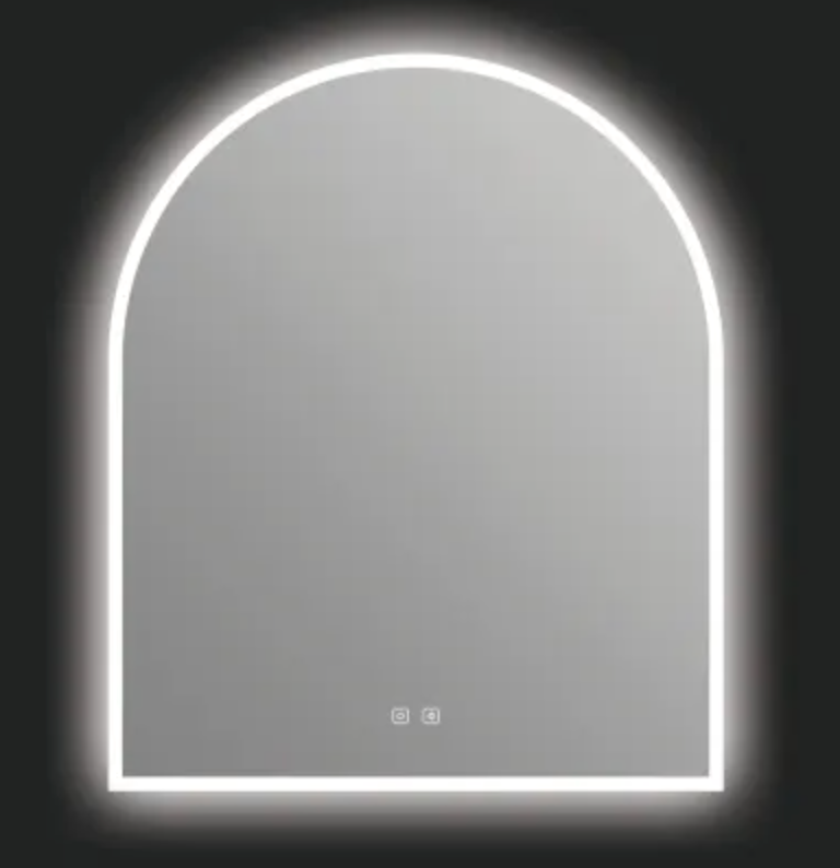 ICO Bath Gemma 30" W x 36" H Modern Arched Aluminum Frameless Bathroom Wall Mirror with Light IG1130