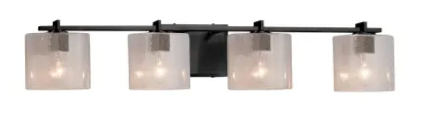 Justice Design Group Fusion 4 Light 34" Wide Bathroom Vanity Light with Oval Seeded Shades Matte Black FSN-8444-30-SEED-MBLK
