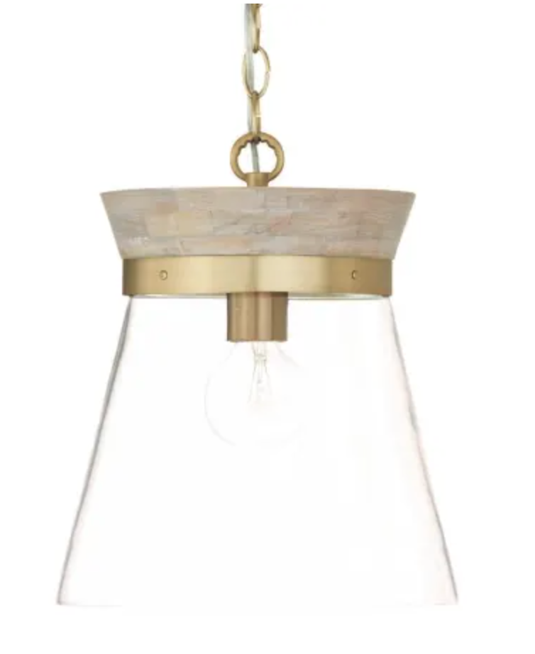 Capital Lighting Finn 12" Wide Wood Pendant White Wash / Matte Brass 347311WS