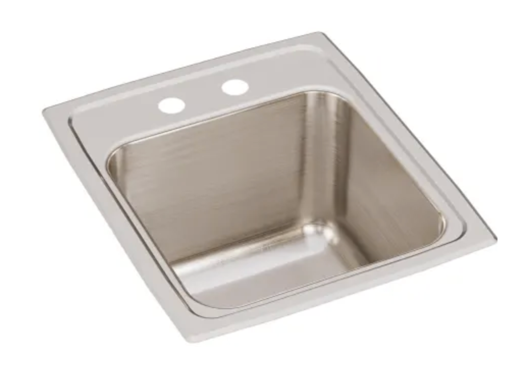 Elkay Lustertone 15" Drop In Single Basin Stainless Steel Kitchen Sink 2 Faucet Holes DLR1517102