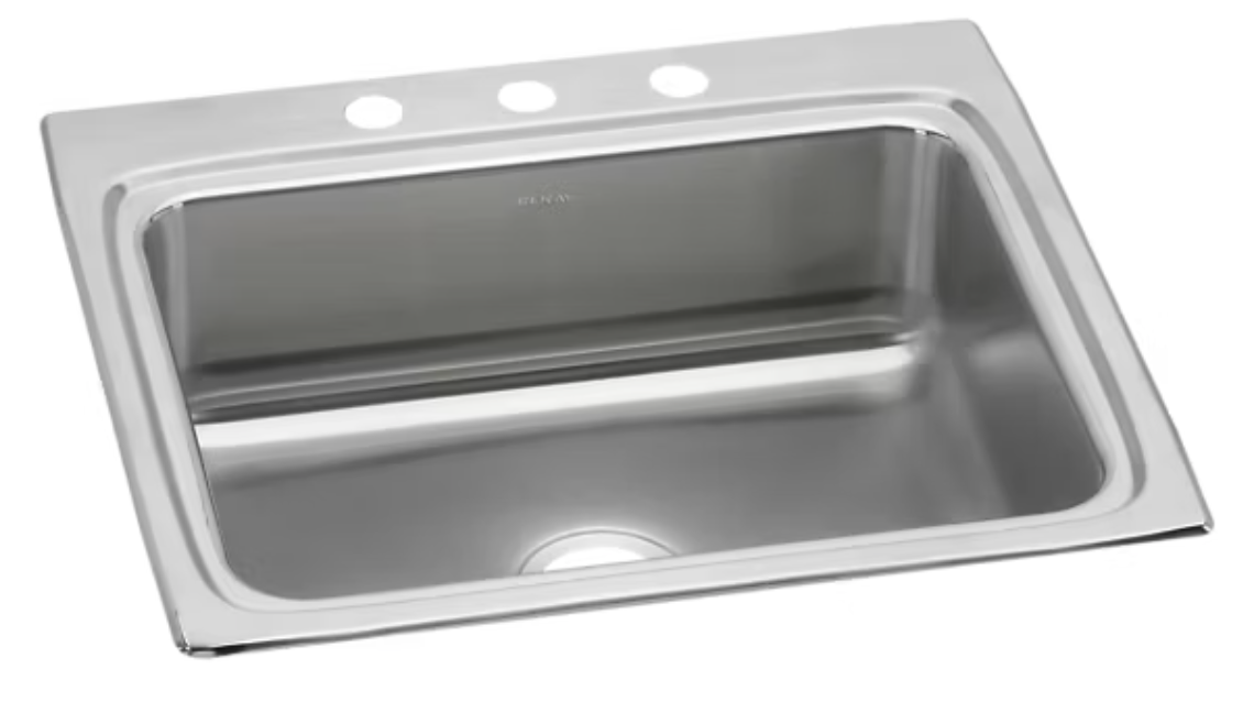 Elkay Lustertone 25" Drop In Single Basin Stainless Steel Kitchen Sink 3 Faucet Holes LR25223