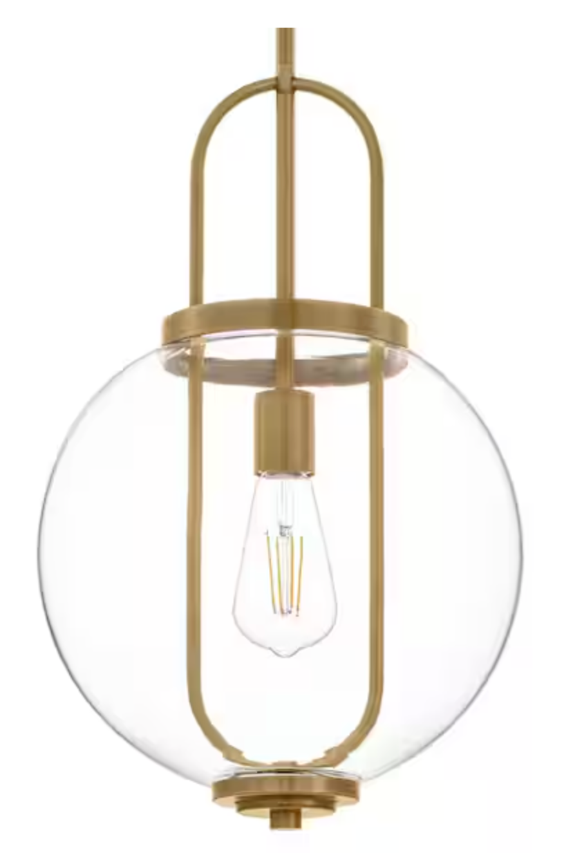 Hampton Bay Nelwyn 1-Light Vintage Brass Pendant with Clear Glass Globe Shade 1050HBVBDI