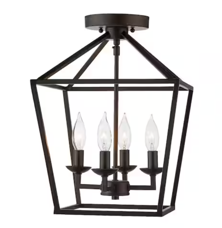 Home Decorators Collection Weyburn 16.5 in. 4-Light Bronze Farmhouse Semi-Flush Mount Ceiling Light Fixture with Caged Metal Shade C5596