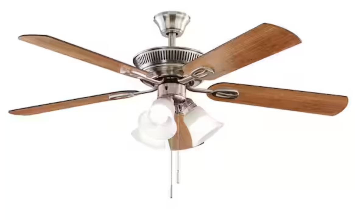Hampton Bay Glendale III 52 in. LED Indoor Brushed Nickel Ceiling Fan with Light and Pull Chains AK338-BN