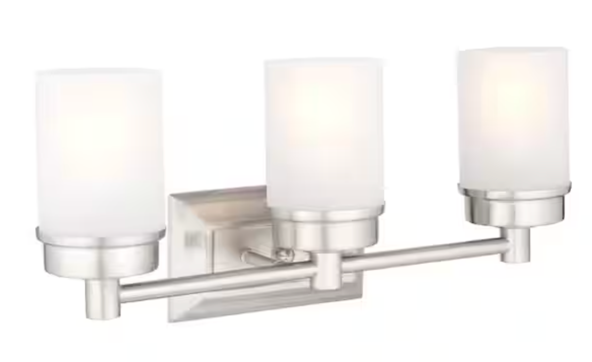 Hampton Bay Cade 20.25 in. 3-Light Brushed Nickel Bathroom Vanity Light Fixture with Frosted Glass Shades NB33307