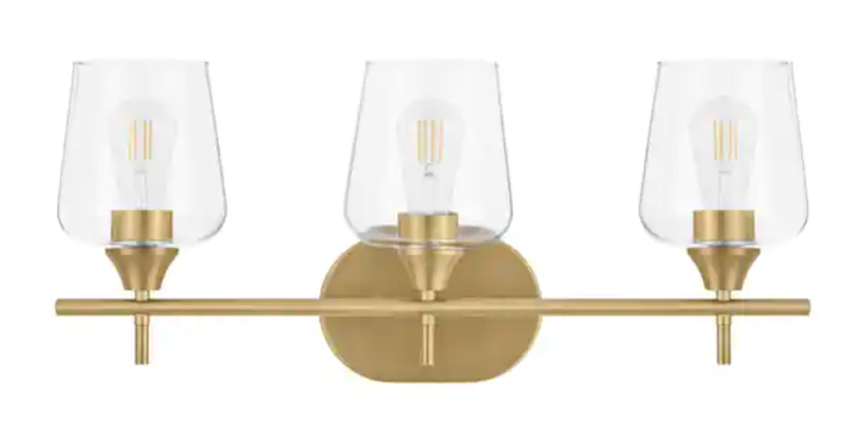 Hampton Bay Pavlen 24 in. 3-Lights Antique Brass Vanity Light with Clear Glass Shades GS-W070807BS