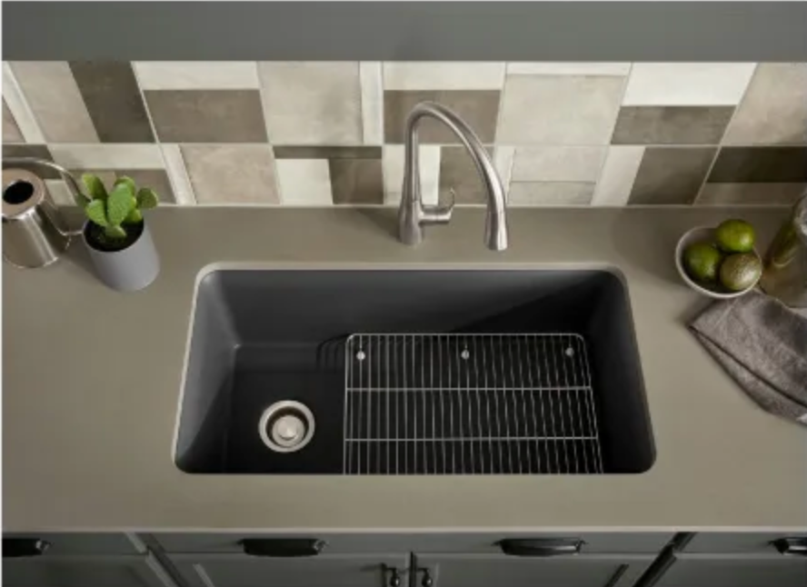 Kohler Cairn 33-1/2" Undermount Single Bowl Neoroc Granite Composite Kitchen Sink with Bottom Sink Rack Matte Black K-8206-CM1