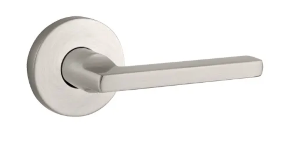 Baldwin Square Non-Turning Two-Sided Through-Door Dummy Door Lever Set from the Reserve Collection Satin Nickel FDSQUCRR150
