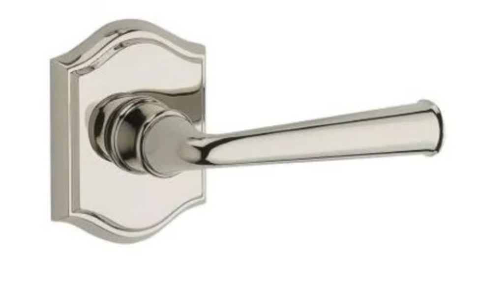 Baldwin Federal Privacy Leverset with Traditional Arch Rose Lifetime Polished Nickel PVFEDTAR055