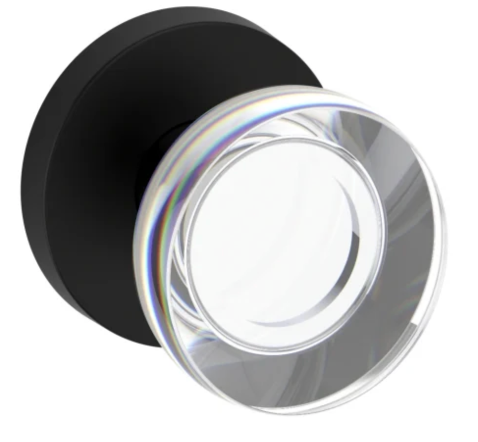 Baldwin Contemporary Crystal Non-Turning Two-Sided Dummy Door Knob Set with Contemporary Round Rose from the Reserve Collection Satin Black FDCCYCRR190