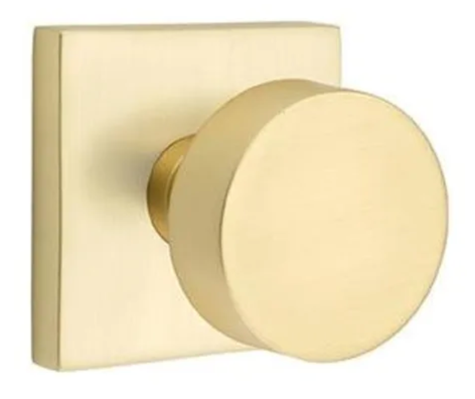 Emtek Round Knobset Privacy Door Knob Set with Square Rose Satin Brass 5210ROUUS4