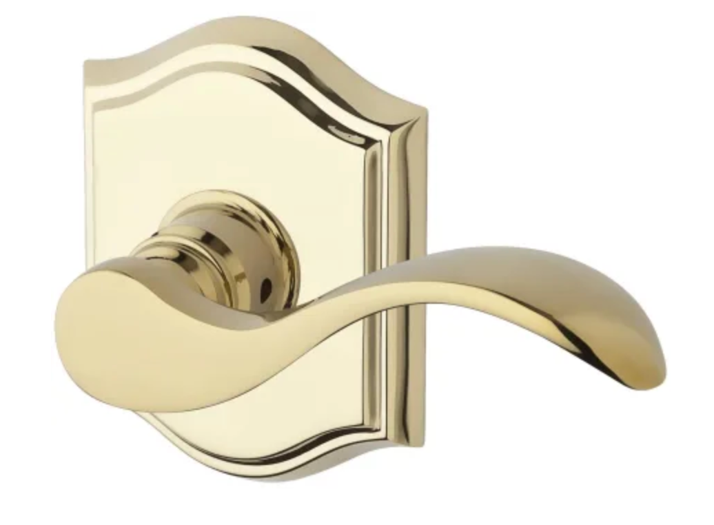 Baldwin Curve Passage Leverset with Traditional Arch Rose Lifetime Polished Brass PSCURTAR003