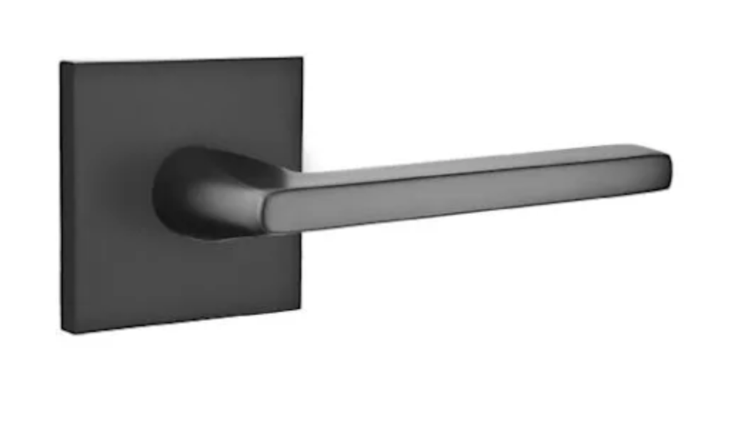 Emtek Helios Privacy Door Lever Set with Square Rose Flat Black 5210HLOUS19