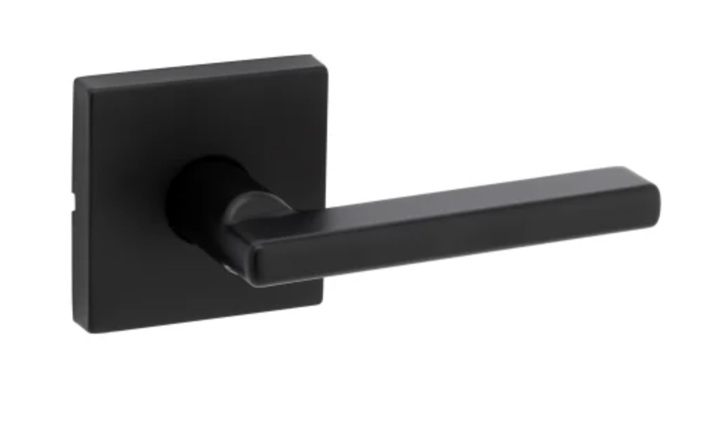 Kwikset Halifax Passage Door Lever Set with Square Rose Matte Black 720HFLSQT-514