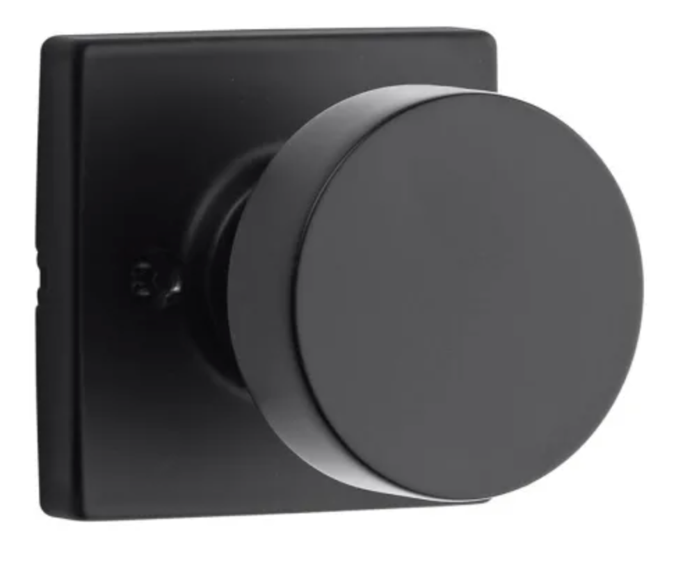 Kwikset Pismo Passage Door Knob Set with Square Rose Matte Black 720PSKSQT-514