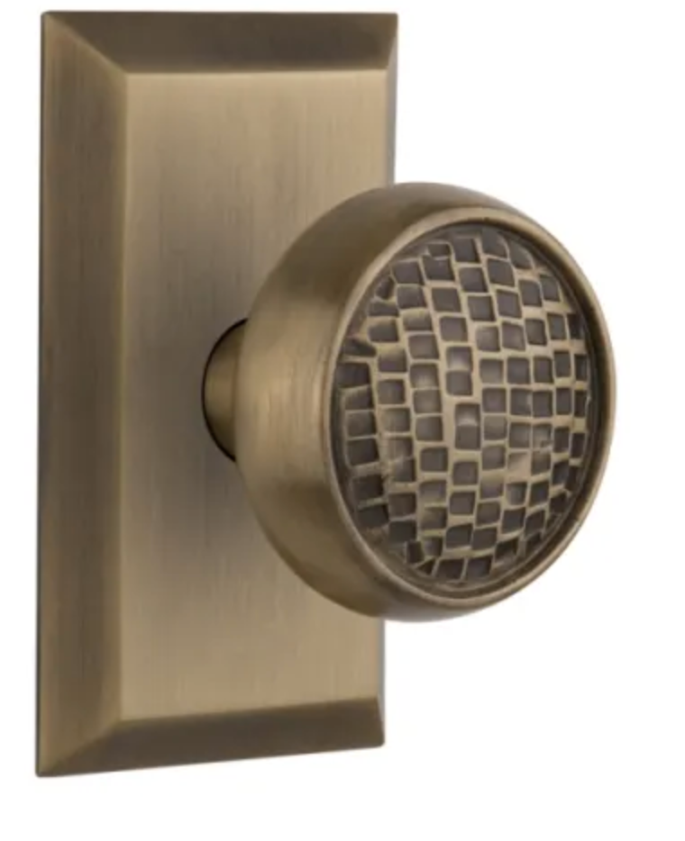 Nostalgic Warehouse Craftsman Solid Brass Privacy Door Knob Set with Studio Rose and 2-3/8" Backset Antique Brass 715222