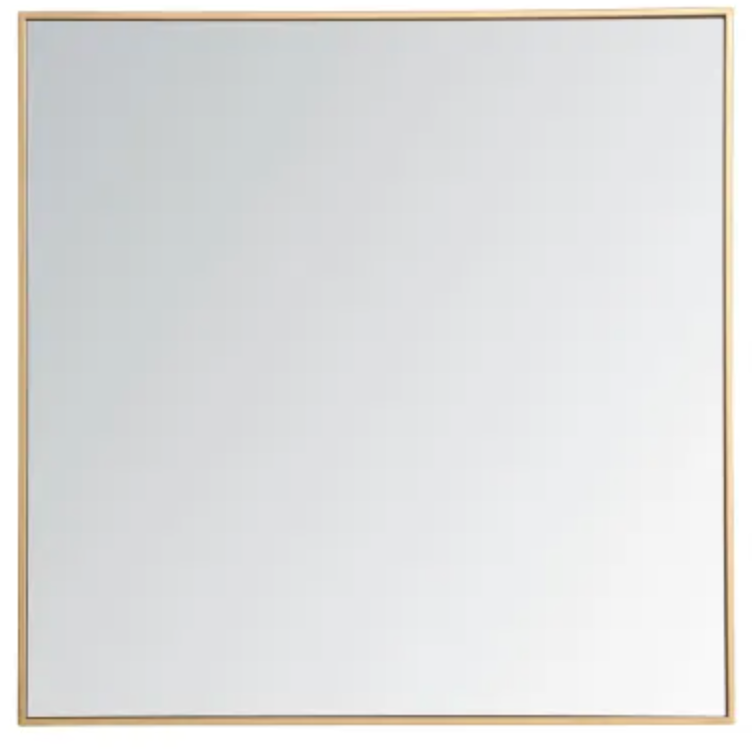 Elegant Lighting Monet 36" W x 36" H Contemporary Square Metal Framed Bathroom Wall Mirror Brass MR43636BR