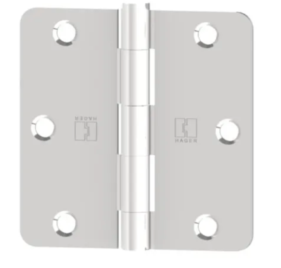 Hager 3.5" x 3.5" Plain Bearing 1/4" Radius Corner Mortise Hinge - Pair Satin Chrome RC174831226D