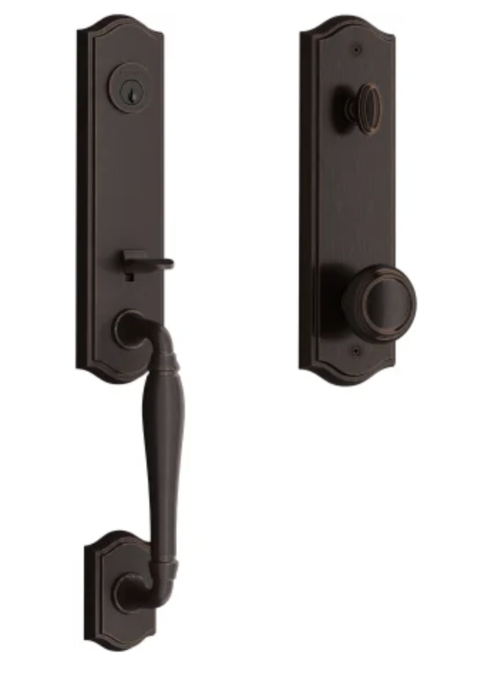 Baldwin New Hampshire One Piece Single Cylinder Keyed Entry Handleset with Interior Traditional Knob and Emergency Egress Function Venetian Bronze EENEWxTRATAE112