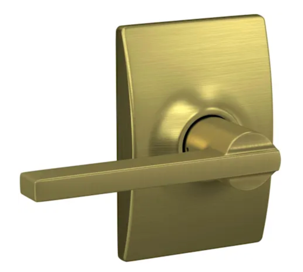 Schlage Latitude Passage Door Lever Set with the Decorative Century Trim Satin Brass F10LAT608CEN