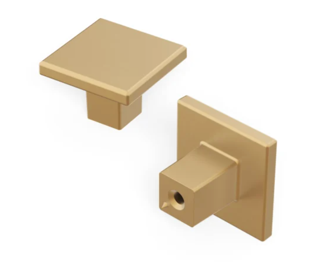Hickory Hardware Heritage Designs Pack of (10) Sleek 1-3/16" Square Cabinet Knobs / Drawer Knobs with Nub Base to Hold in Place Brushed Brass R077756BBX10B