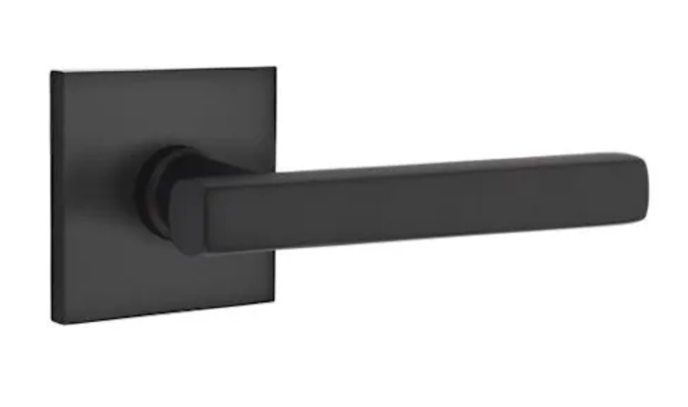 Emtek Freestone Right Handed Privacy Door Lever Set with Square Rose from the Urban Modern Collection Collection Flat Black 5210FRLUS19RH