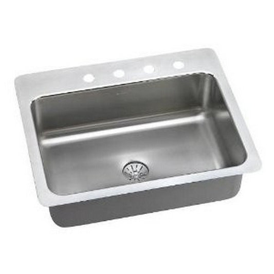 Elkay Gourmet 27" Single Basin Drop In Stainless Steel Kitchen Sink - Includes Perfect Drain Assembly 2 HOLES DLSR272210PD2