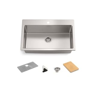 Kohler Bentham 33" Undermount Single Basin Stainless Steel Kitchen Sink with Basin Mat and Cutting Board K-28902-1AC-NA