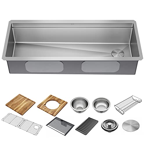 Delta Lorelai 45” Workstation Kitchen Sink Undermount 16 Gauge Stainless Steel Single Bowl with 2-Tier WorkFlow Ledge and Accessories 95BA132-45S-SS