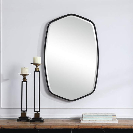 Uttermost Duronia 22-1/4" W x 36-1/4" H Contemporary Geometric Framed Bathroom Wall Mirror Satin Black 09699