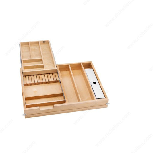 Rev-A-Shelf Wood Classics 28-1/2"W Base Cabinet Two Layer Kitchen Silverware / Utensil Organizer Full Replacement Drawer System with Soft Close Maple 4WTCD-724HFLSC-1