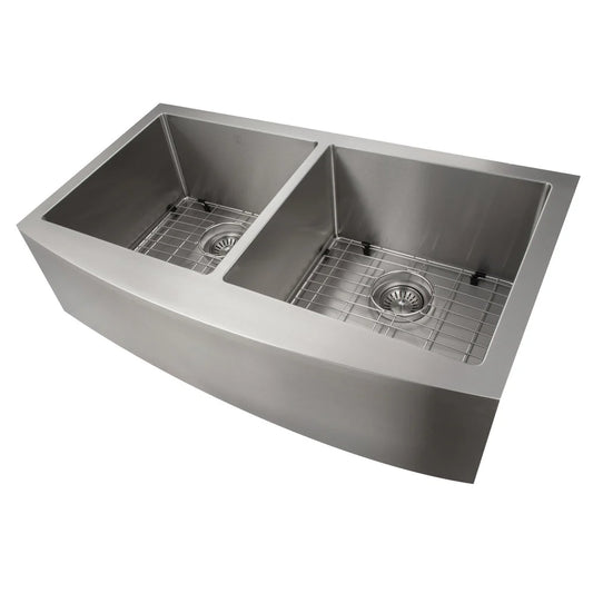 ZLINE 36" Undermount Double Basin Stainless Steel Kitchen Sink with Basin Rack and Basket Strainer SA50D-36