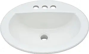 PROFLO Rockaway 19" Oval Vitreous China Drop In Bathroom Sink with Overflow and 3 Faucet Holes at 4" Centers White PF19164WH