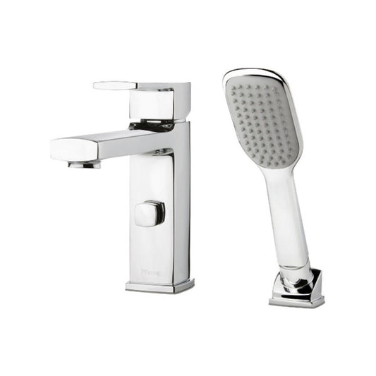 Pfister Deckard Deck Mounted Roman Tub Filler Trim with Metal Lever Handle and Built-In Diverter - Includes Personal Hand Shower Polished Chrome RT6-2DAC